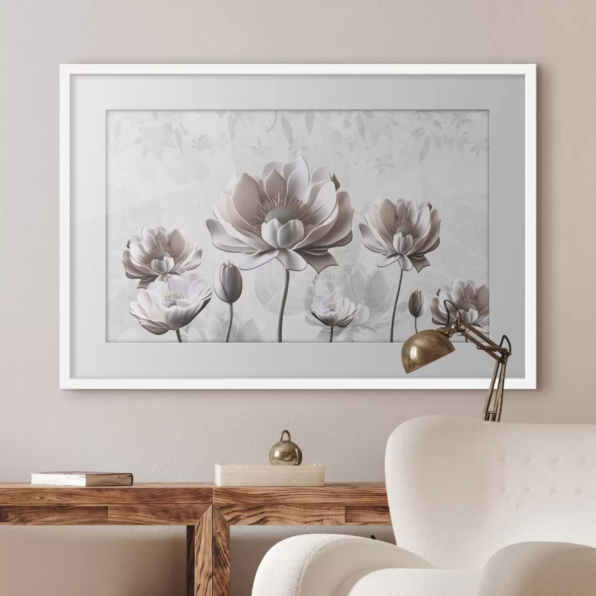 Poster Fleurs blanches sur fond blanc f35736