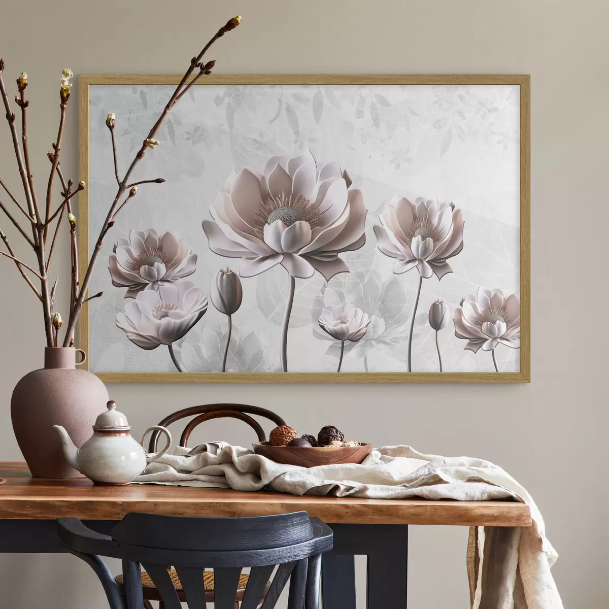 Poster Fleurs blanches sur fond blanc f35736