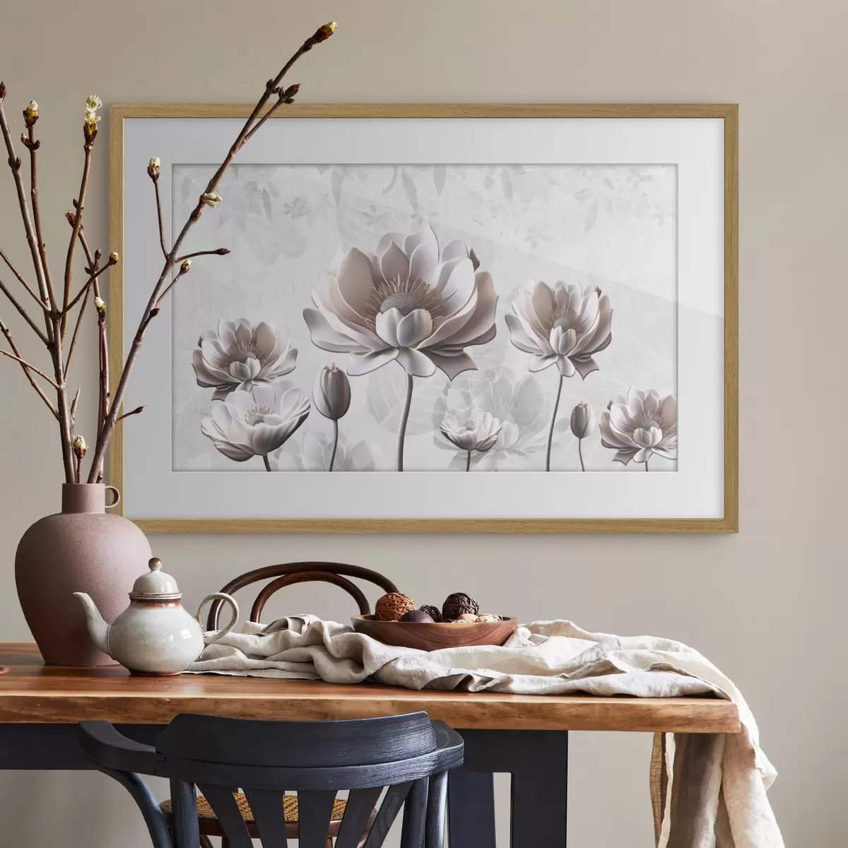 Poster Fleurs blanches sur fond blanc f35736