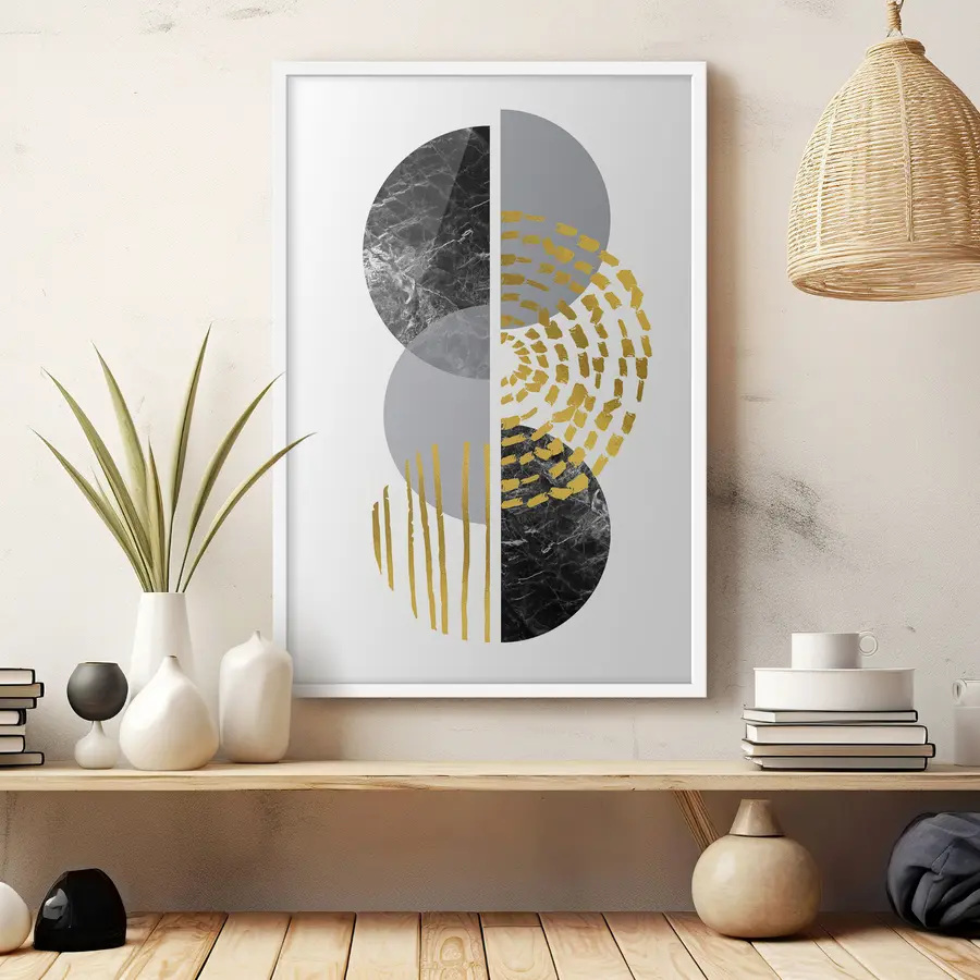 Papier peint Graphisme mural abstrait dans les tons blanc, gris et noir f35942