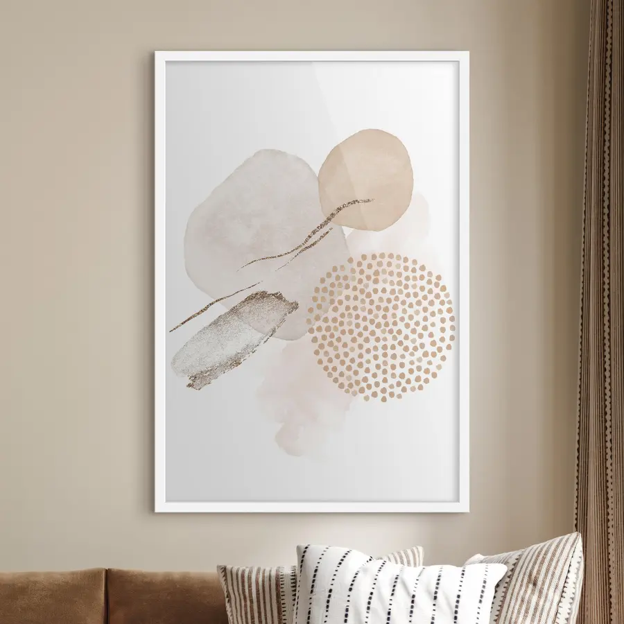 Papier peint Beige et rose sur fond blanc f35990