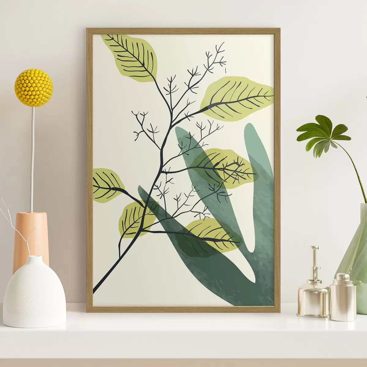 Poster Peinture à l'aquarelle d'une branche avec des feuilles jaunes f36134