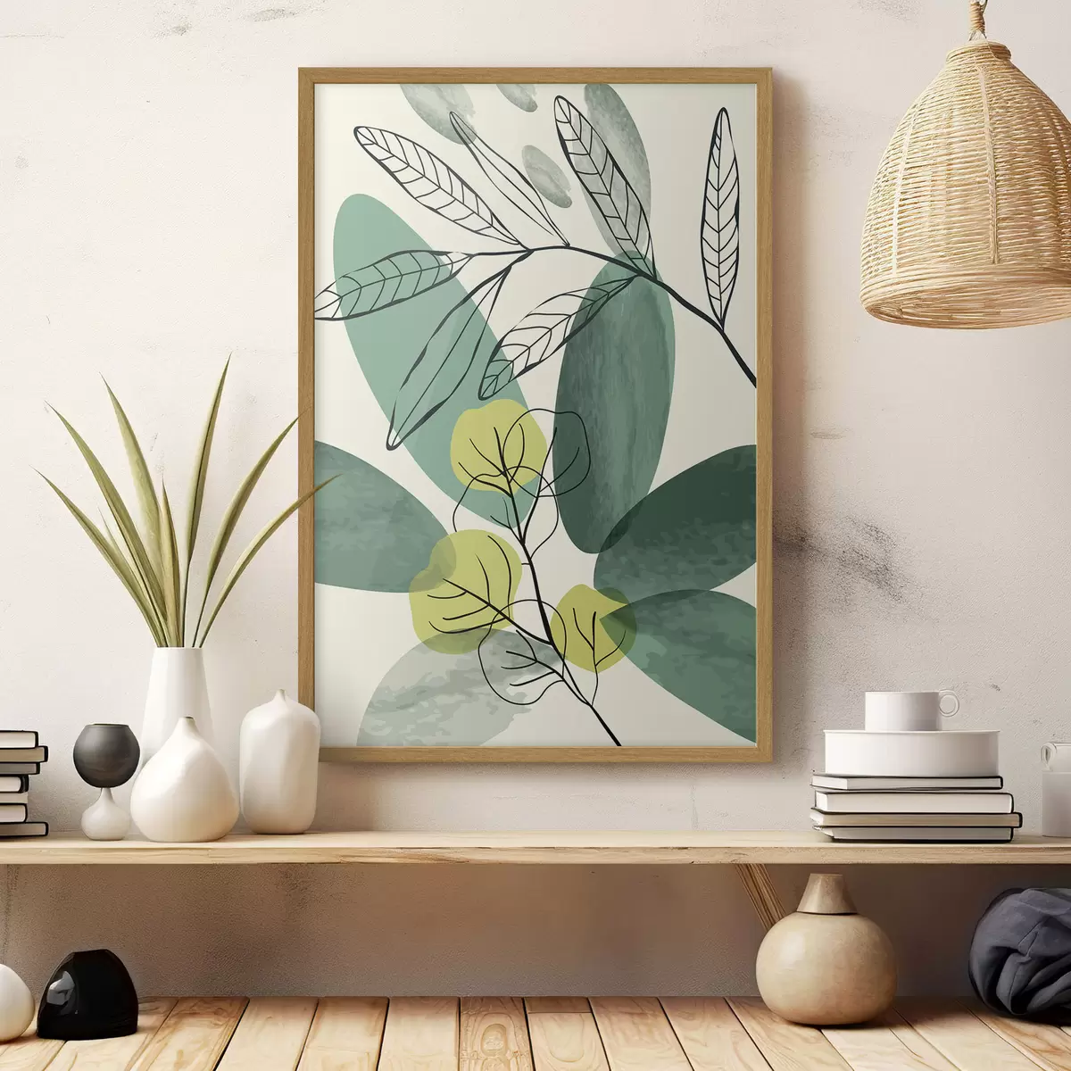 Poster Dessin à l'aquarelle de feuilles boho f36106