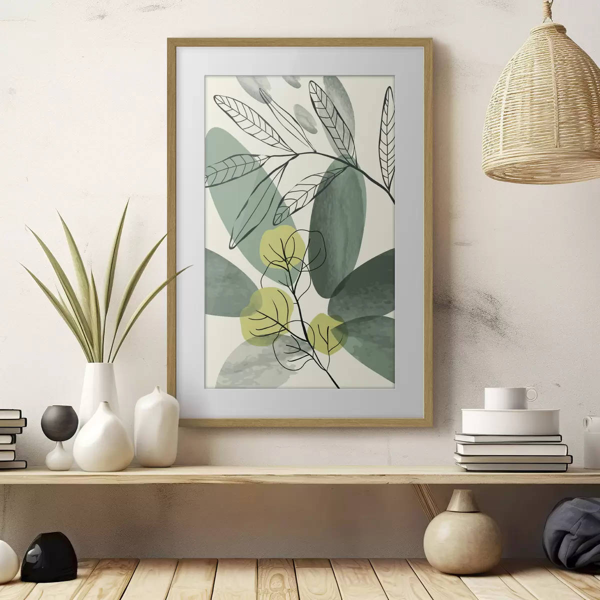 Poster Dessin à l'aquarelle de feuilles boho f36106