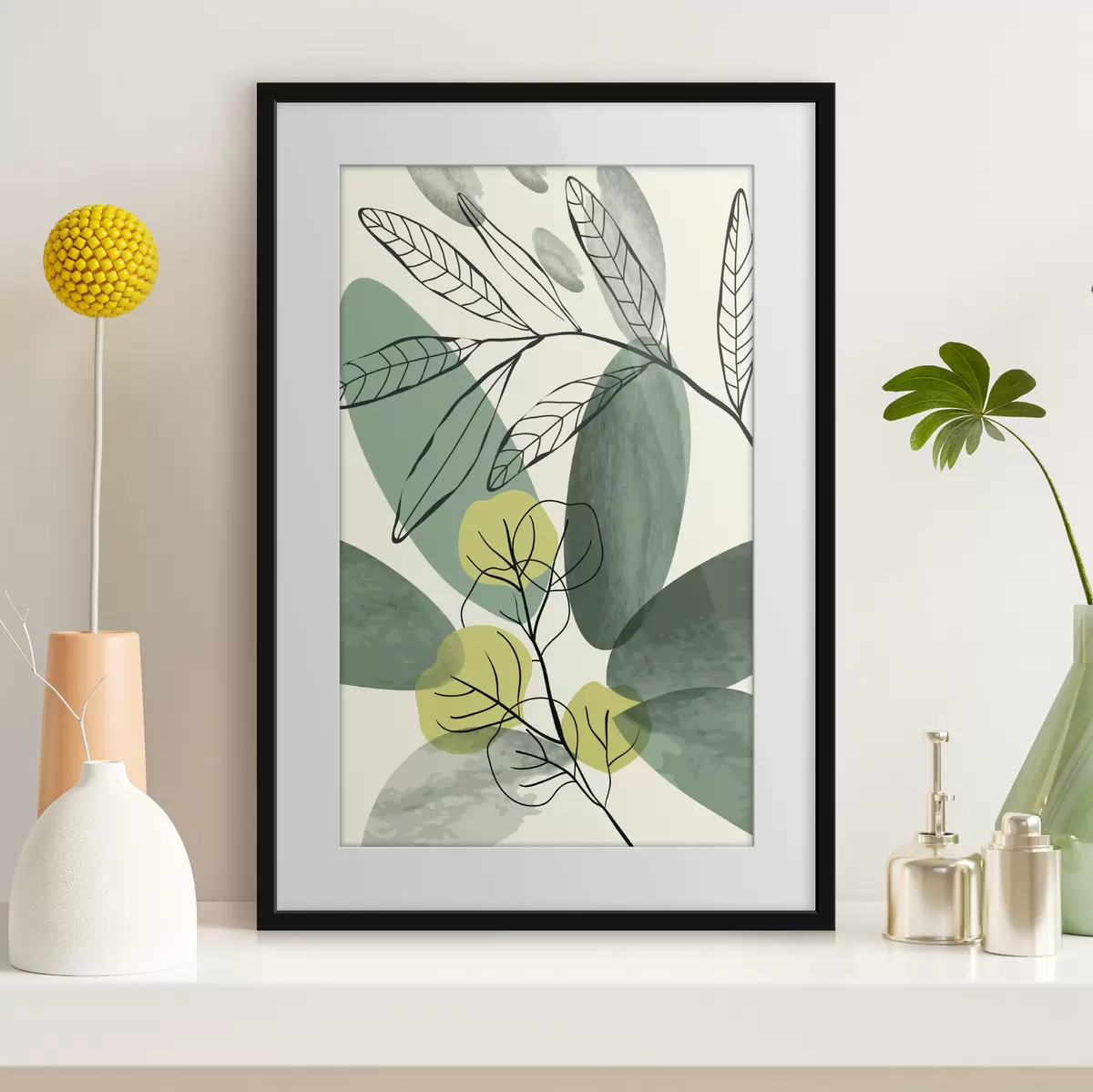 Poster Dessin à l'aquarelle de feuilles boho f36106