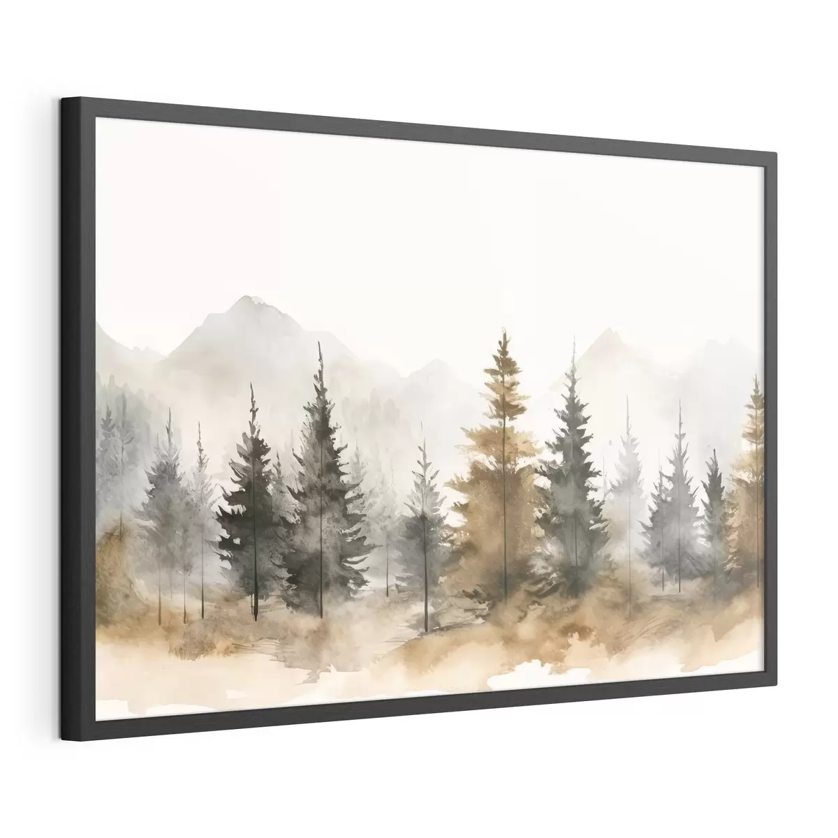 Poster Aquarelle d'épicéas sur fond de montagnes f36010