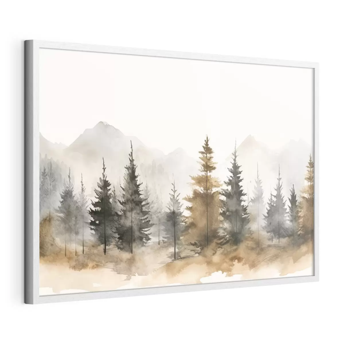 Poster Aquarelle d'épicéas sur fond de montagnes f36010