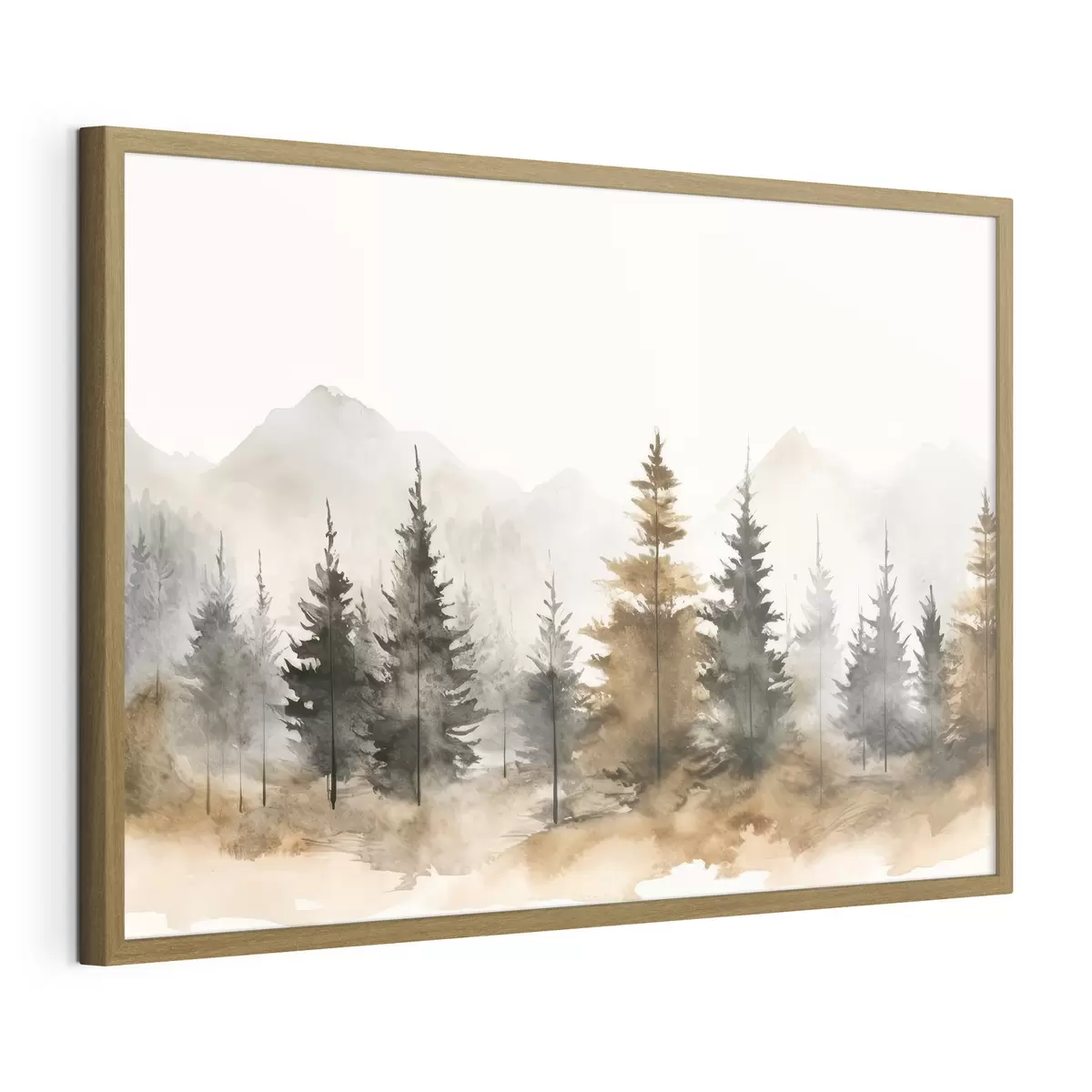 Poster Aquarelle d'épicéas sur fond de montagnes f36010