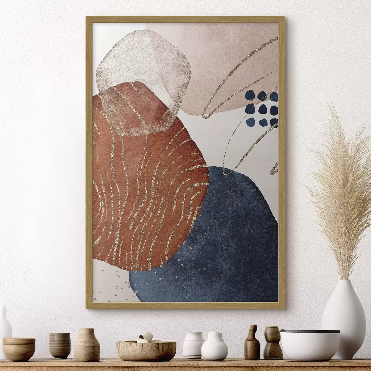 Poster Beige, rouge et bleu sur fond blanc f35956