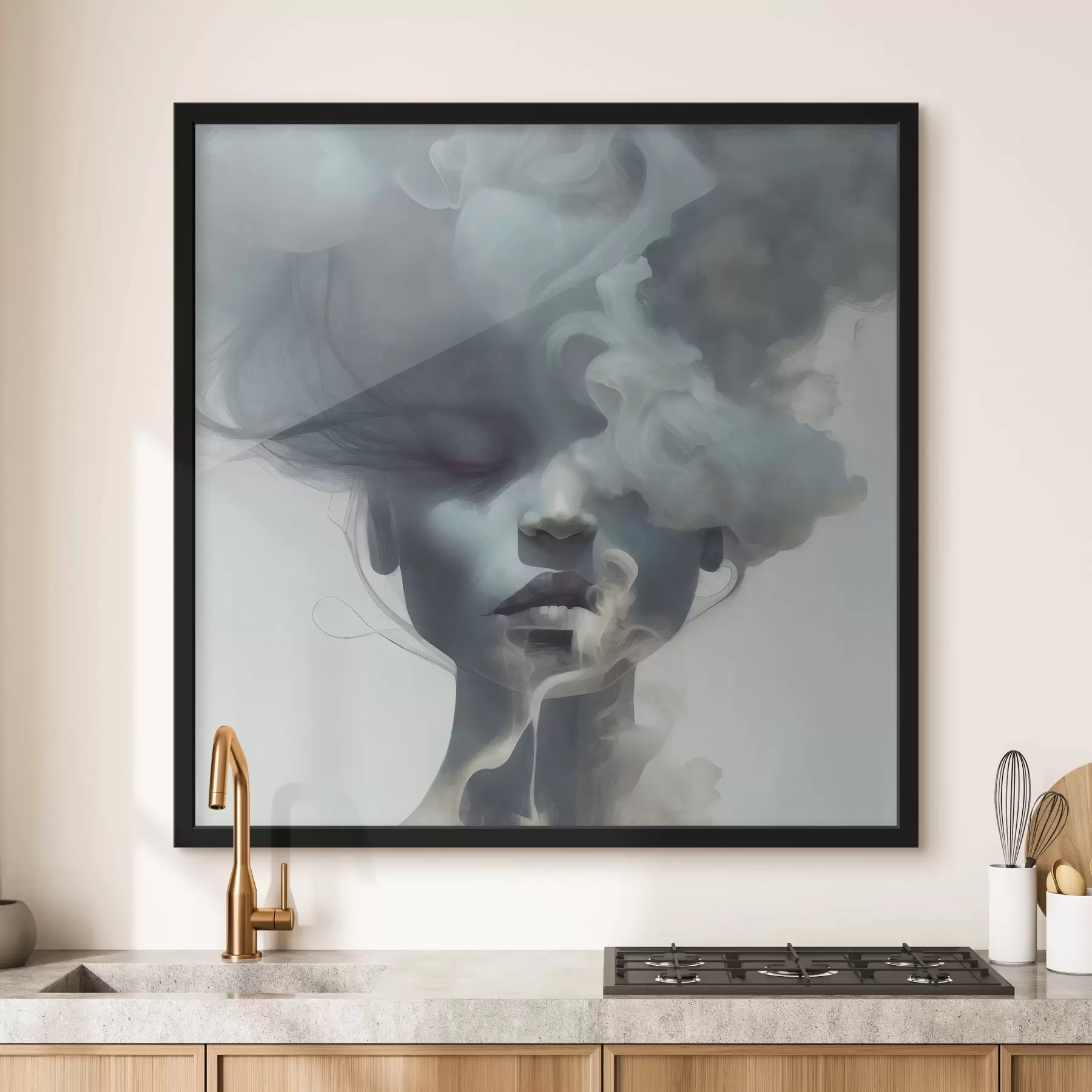 Papier peint La fille et le brouillard gris f35818