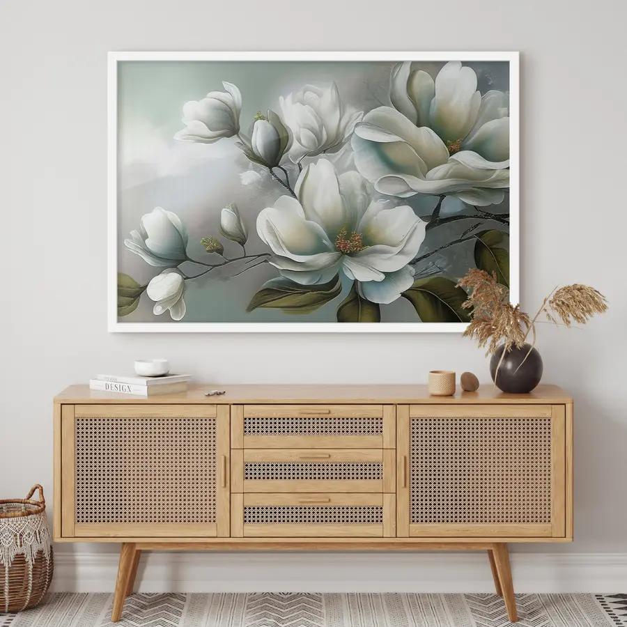 Papier peint Fleurs blanches sur fond bleu f35494