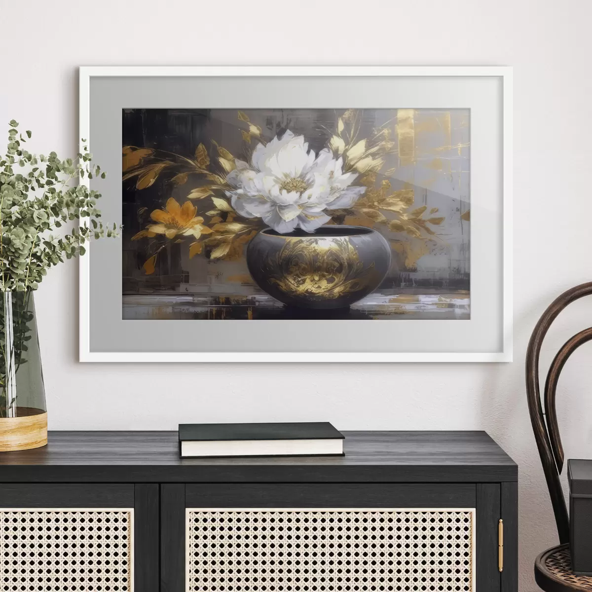 Poster Fleur blanche en vase sombre f35388