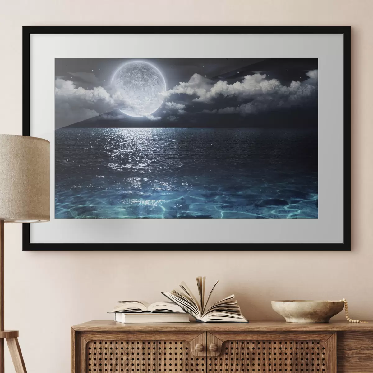 Poster Panorama pittoresque de la pleine lune en mer f35167