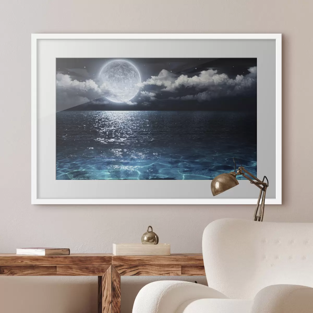 Poster Panorama pittoresque de la pleine lune en mer f35167