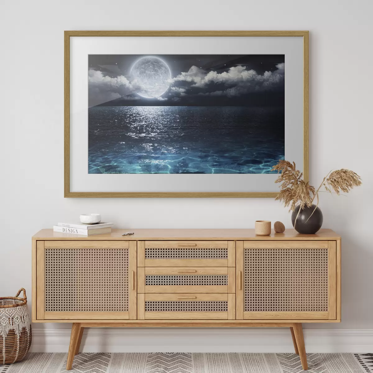 Poster Panorama pittoresque de la pleine lune en mer f35167
