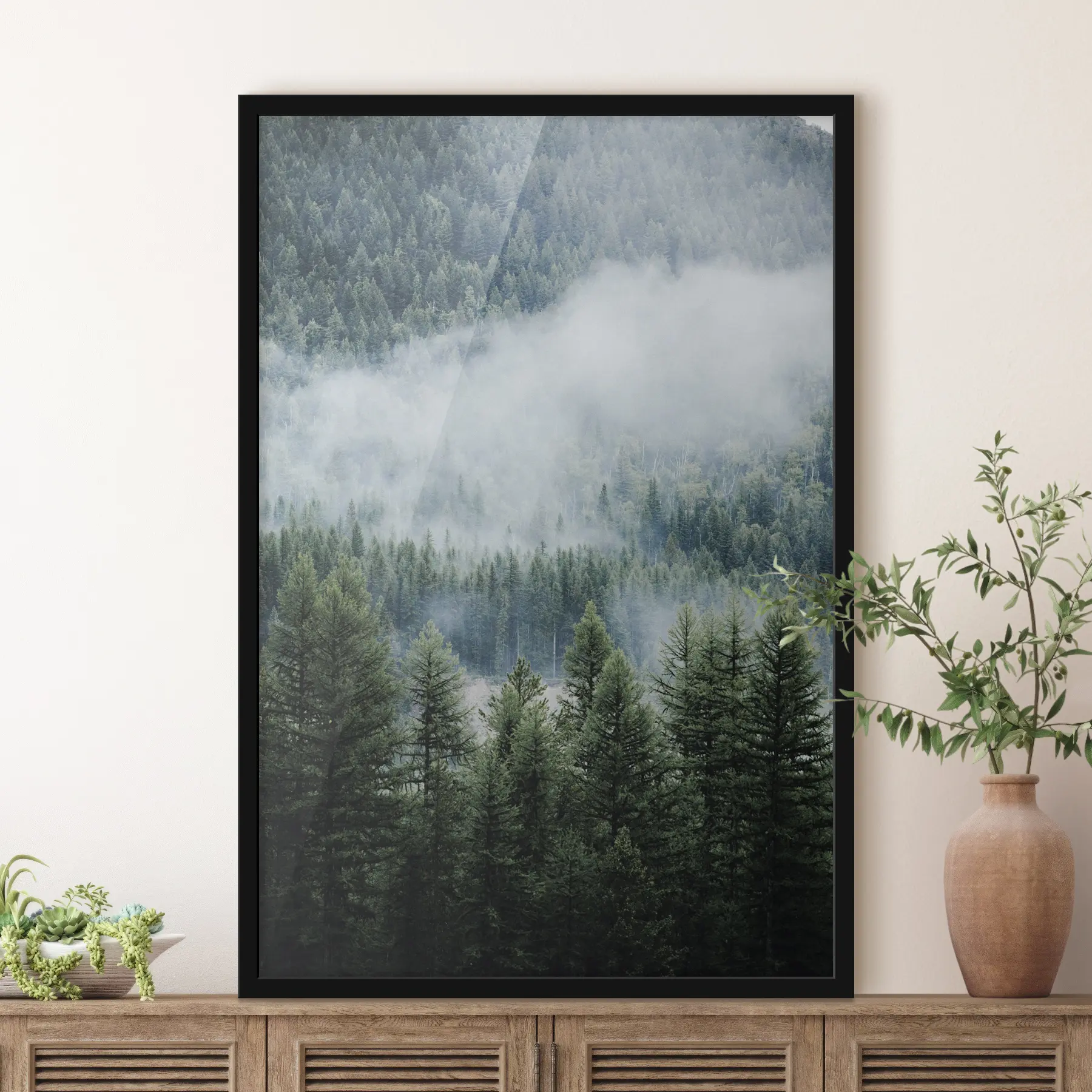 Tableau Forêt de conifères dans le brouillard f34825