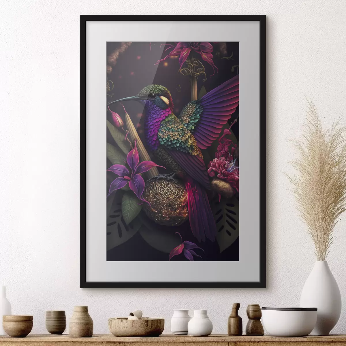 Poster Colibris et fleurs f33703