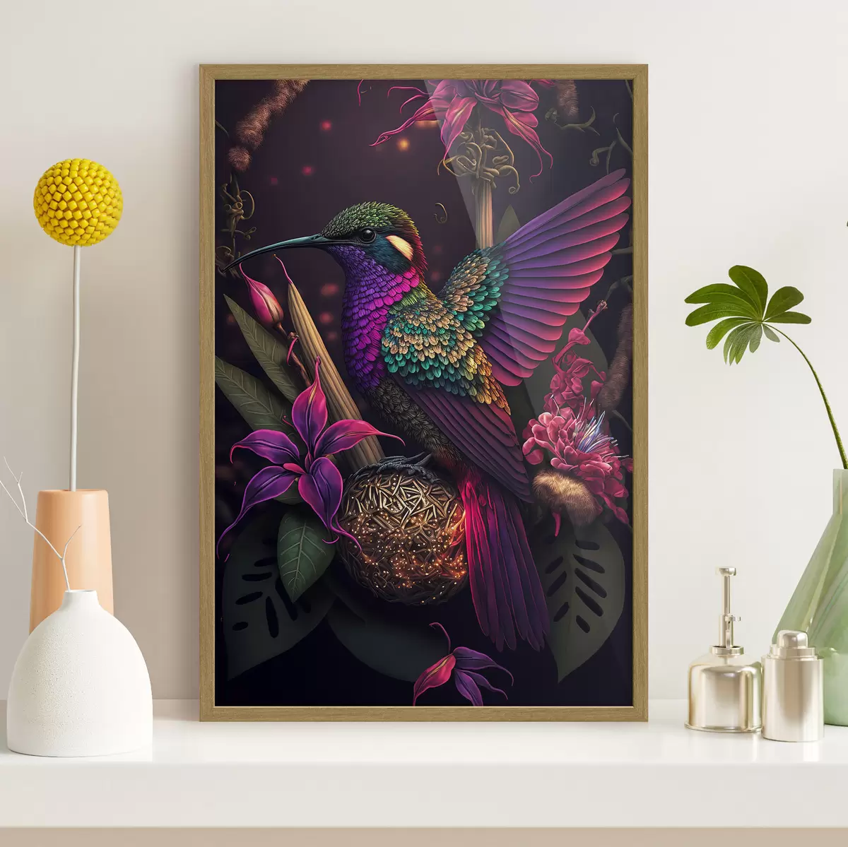 Poster Colibris et fleurs f33703