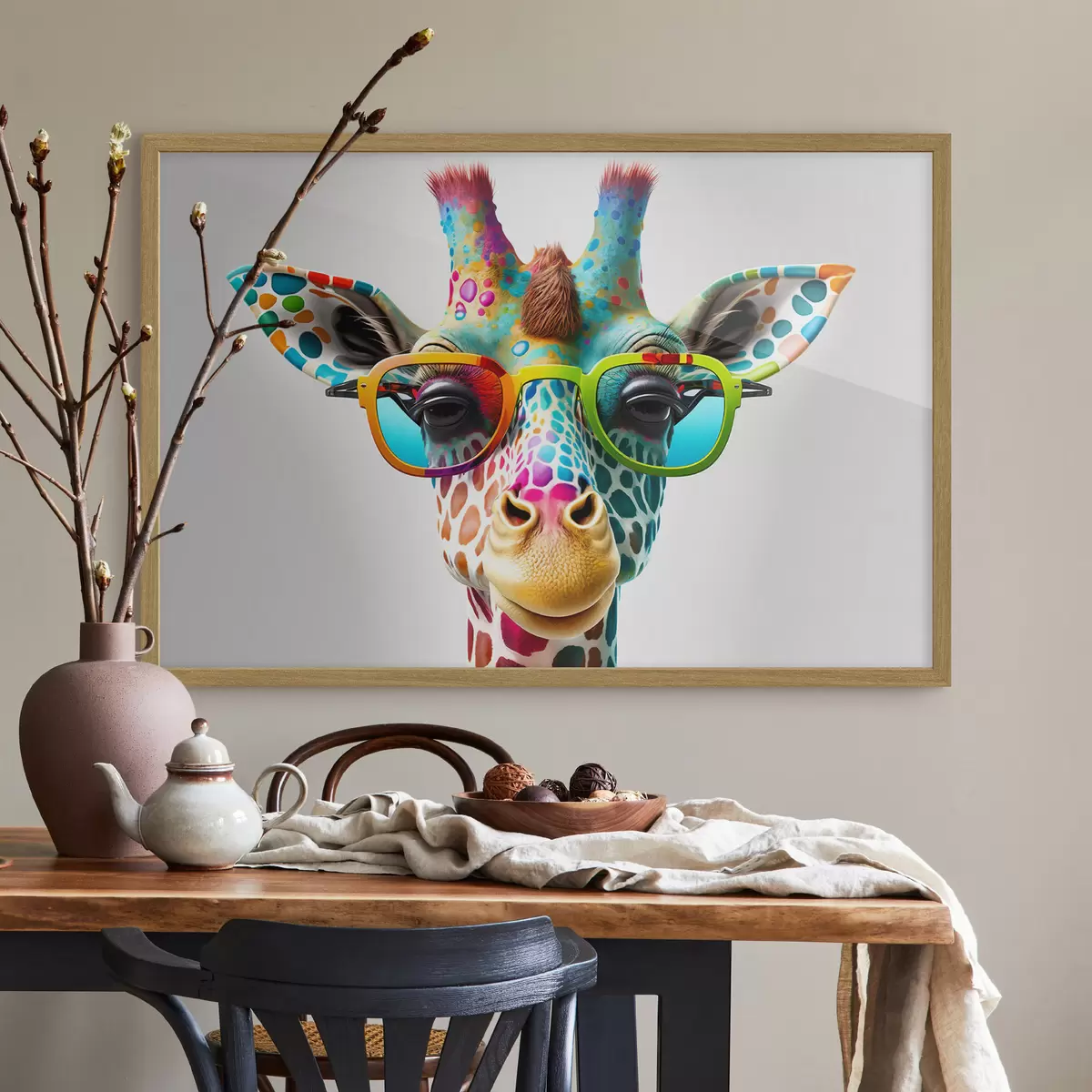 Poster Girafes colorées sur fond clair f33533