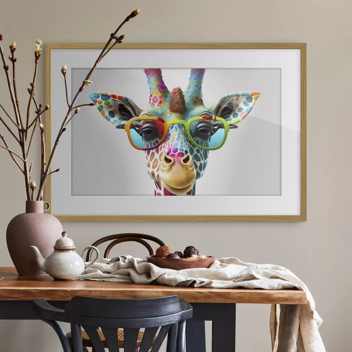 Poster Girafes colorées sur fond clair f33533