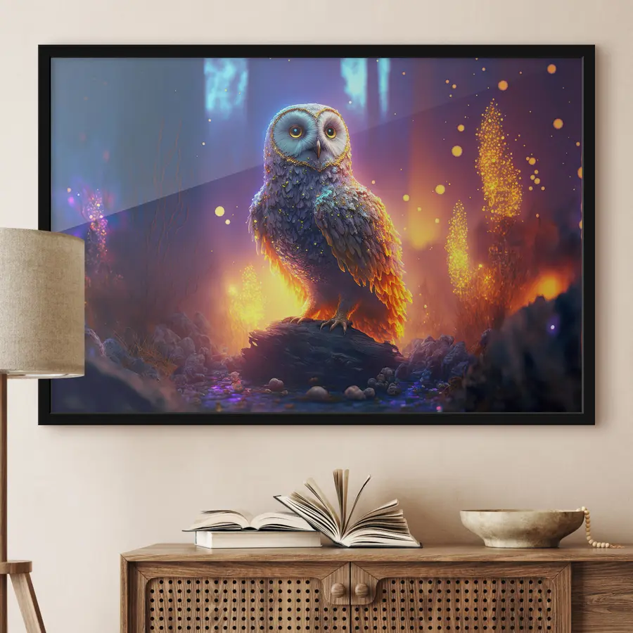 Papier peint Superbe hibou sur un fond abstrait lumineux f33527