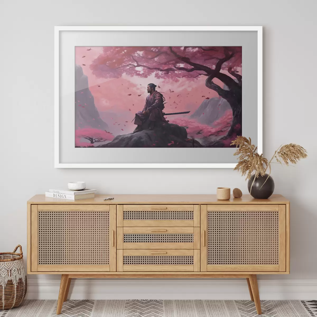 Poster Samouraï peint sous un cerisier en fleurs f33526