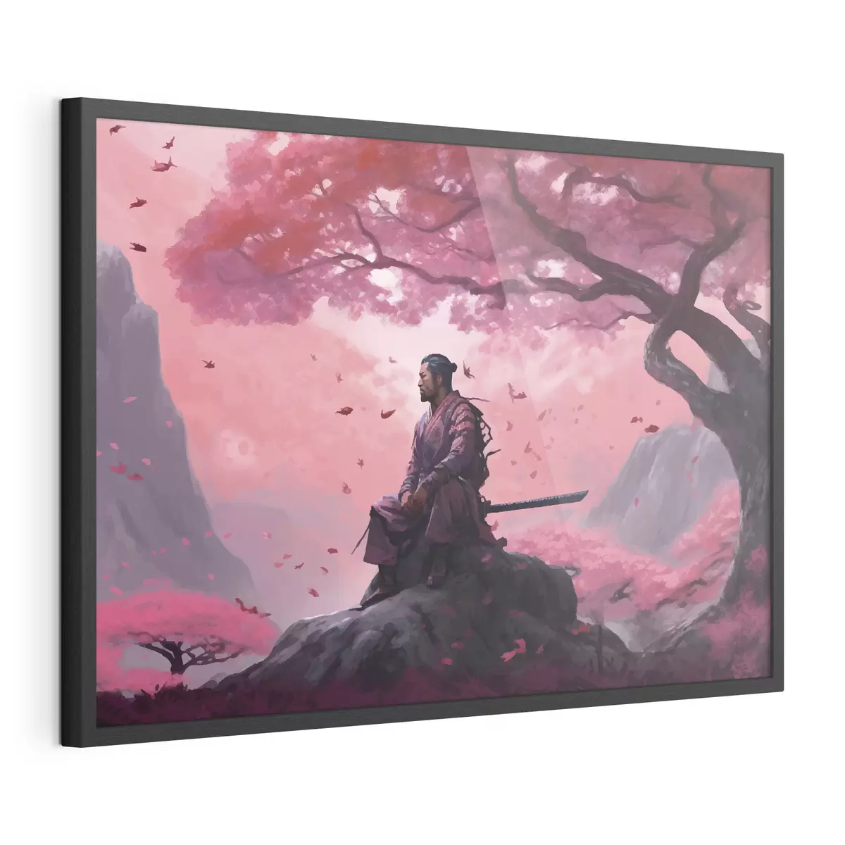 Poster Samouraï peint sous un cerisier en fleurs f33526
