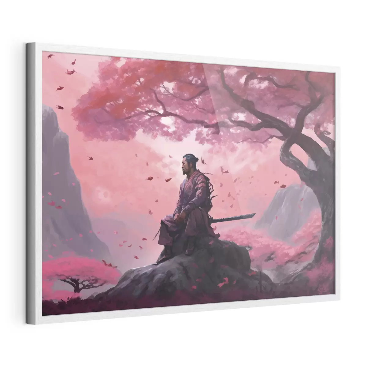 Poster Samouraï peint sous un cerisier en fleurs f33526