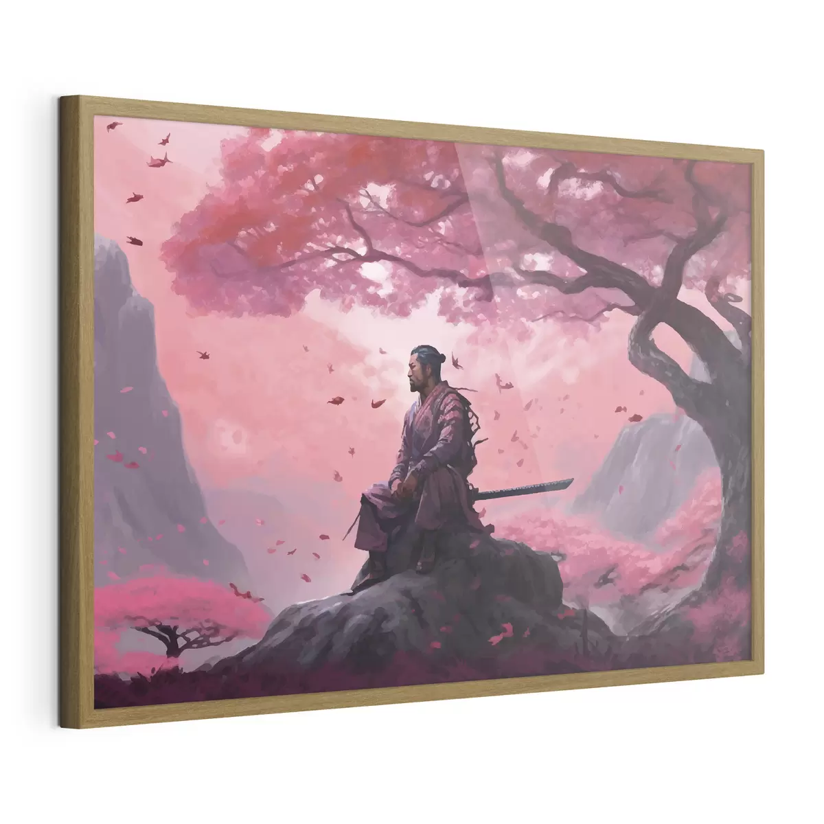 Poster Samouraï peint sous un cerisier en fleurs f33526
