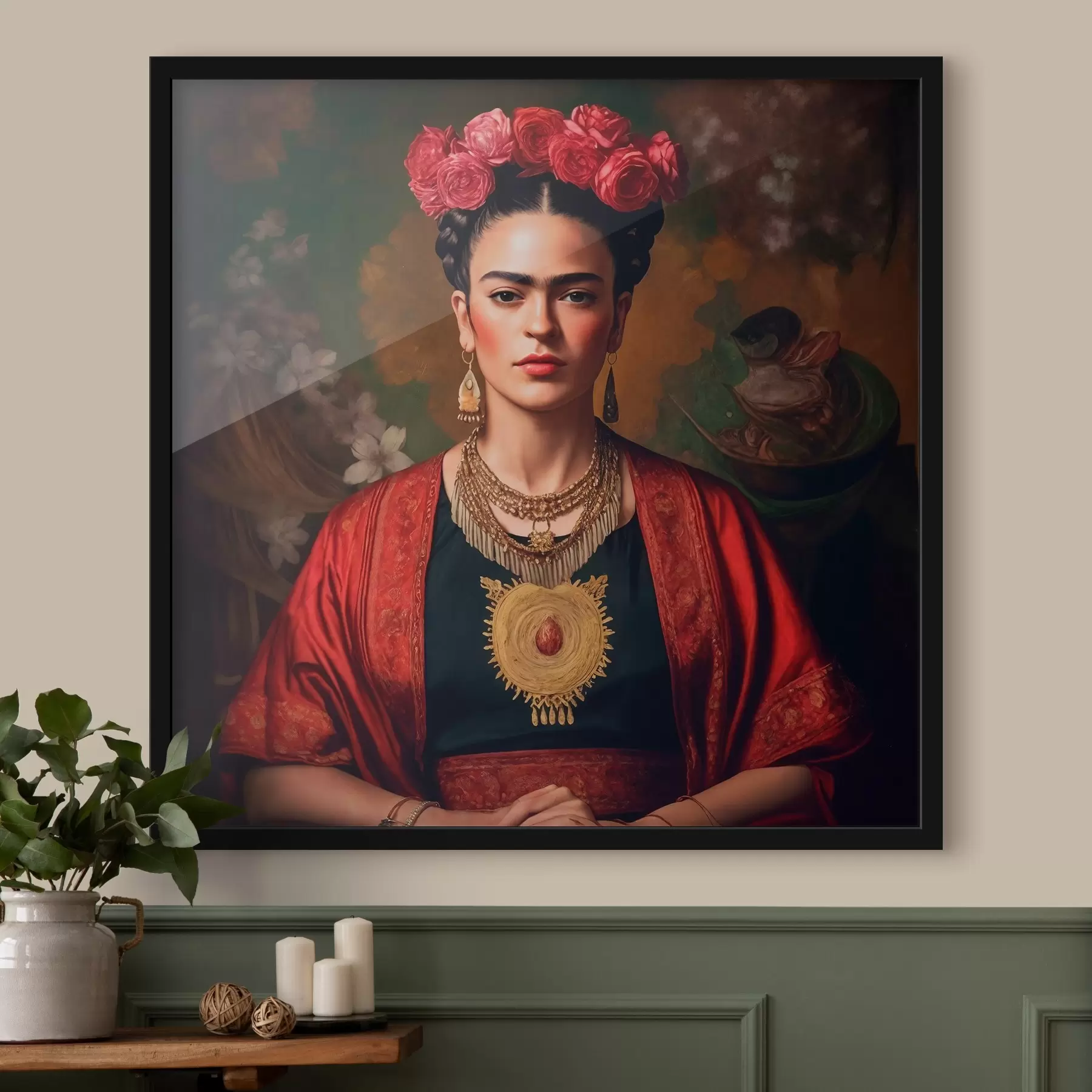 Papier peint Frida Kahlo dans une robe rouge f32865