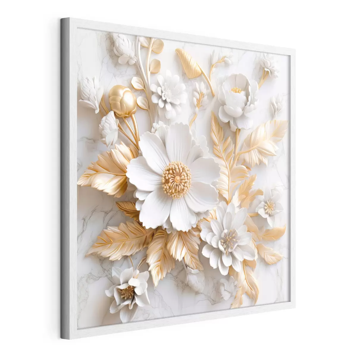 Poster Fleurs 3D sur marbre blanc f32778