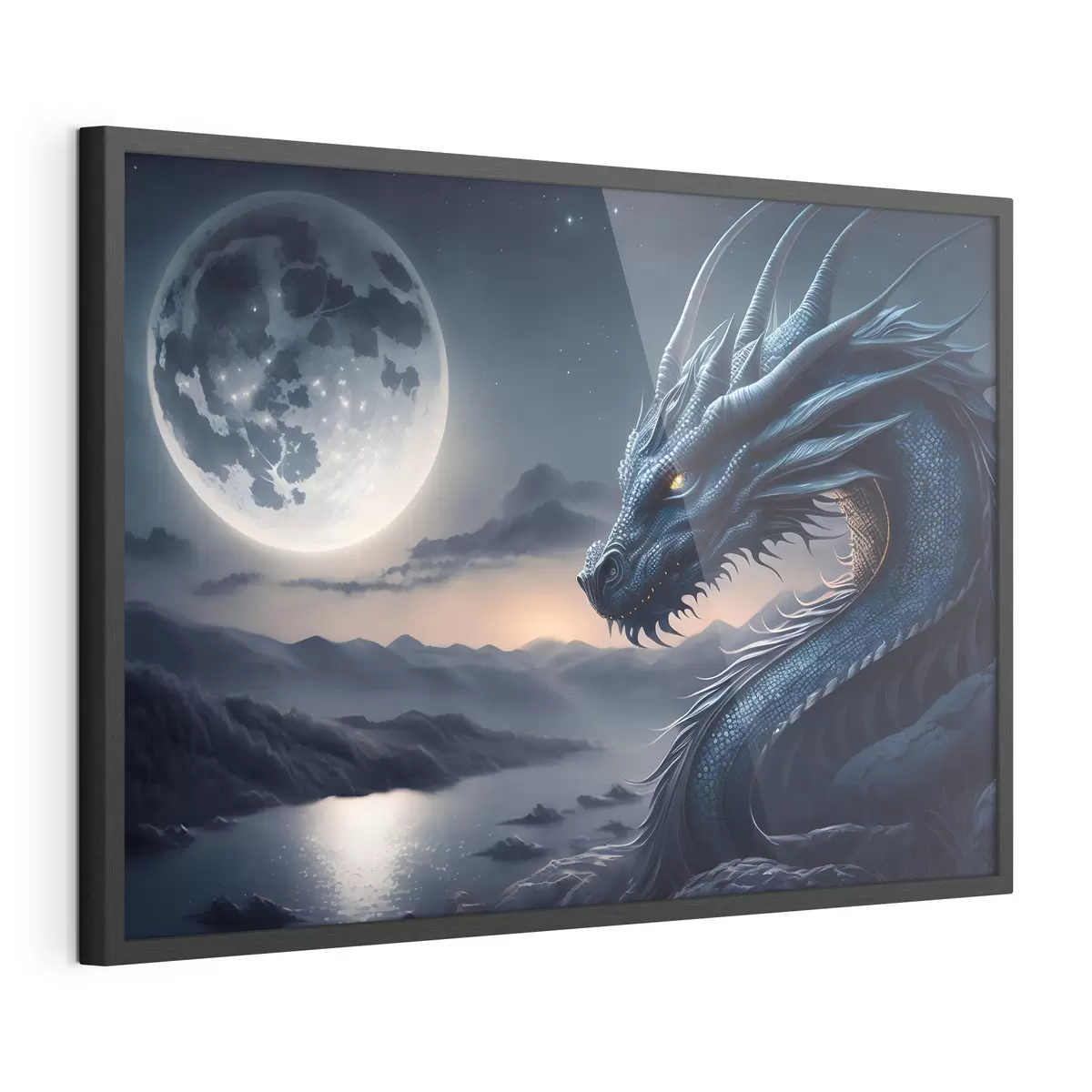 Poster Dragon regardant la pleine lune f32612
