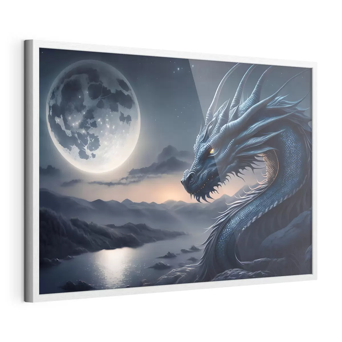 Poster Dragon regardant la pleine lune f32612