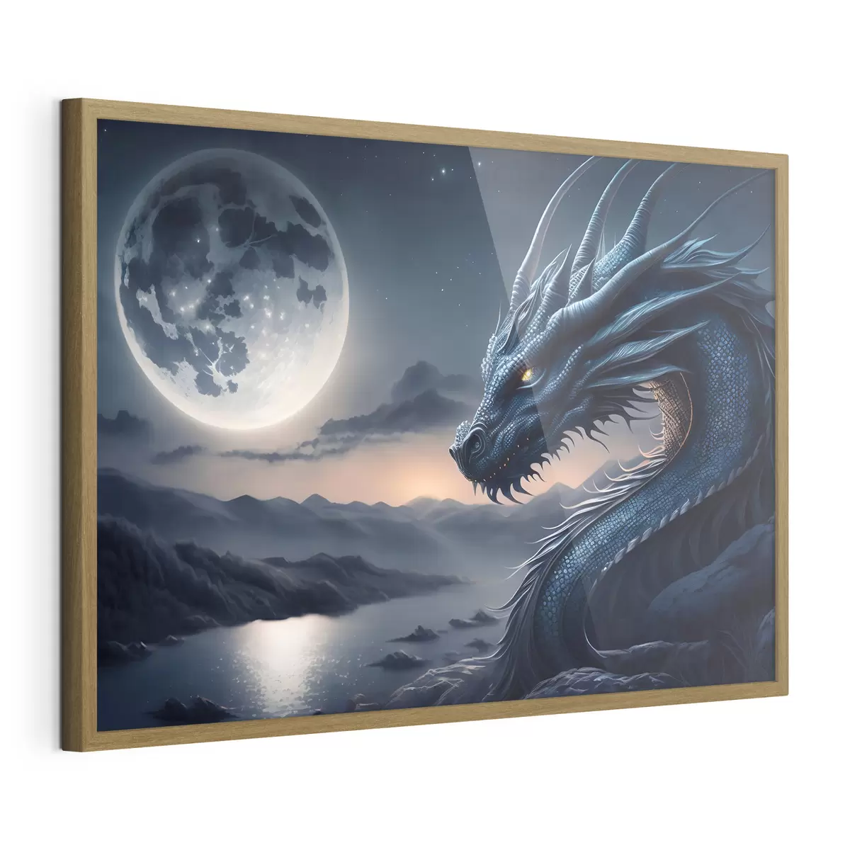 Poster Dragon regardant la pleine lune f32612