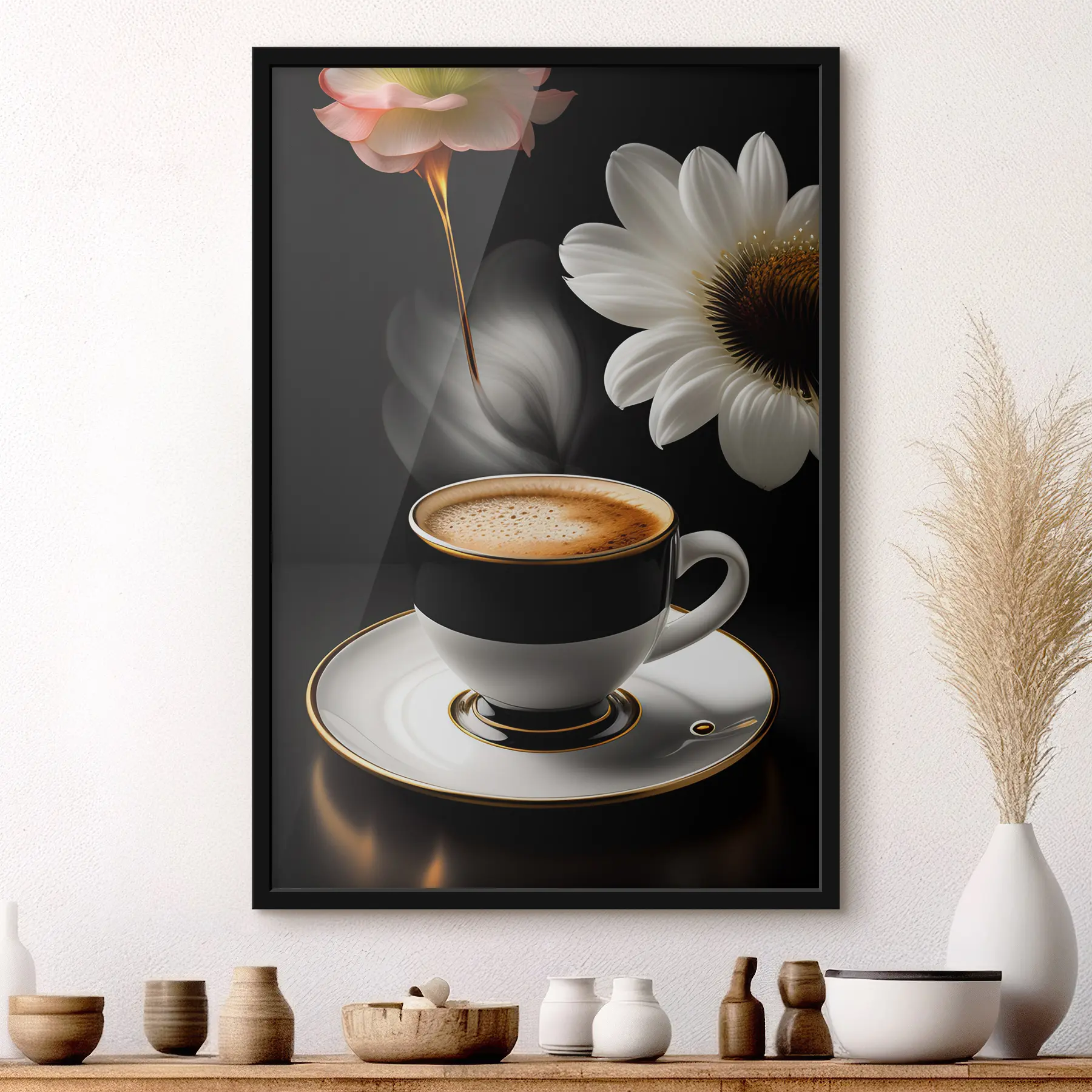 Papier peint Une tasse de café avec des fleurs f32167