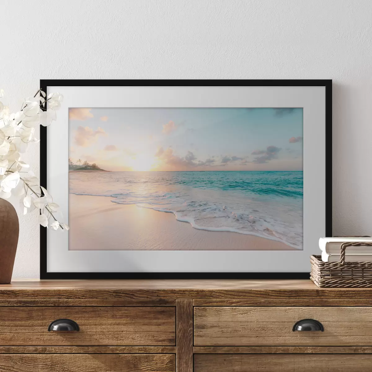 Poster Rivage turquoise au couchant f28661