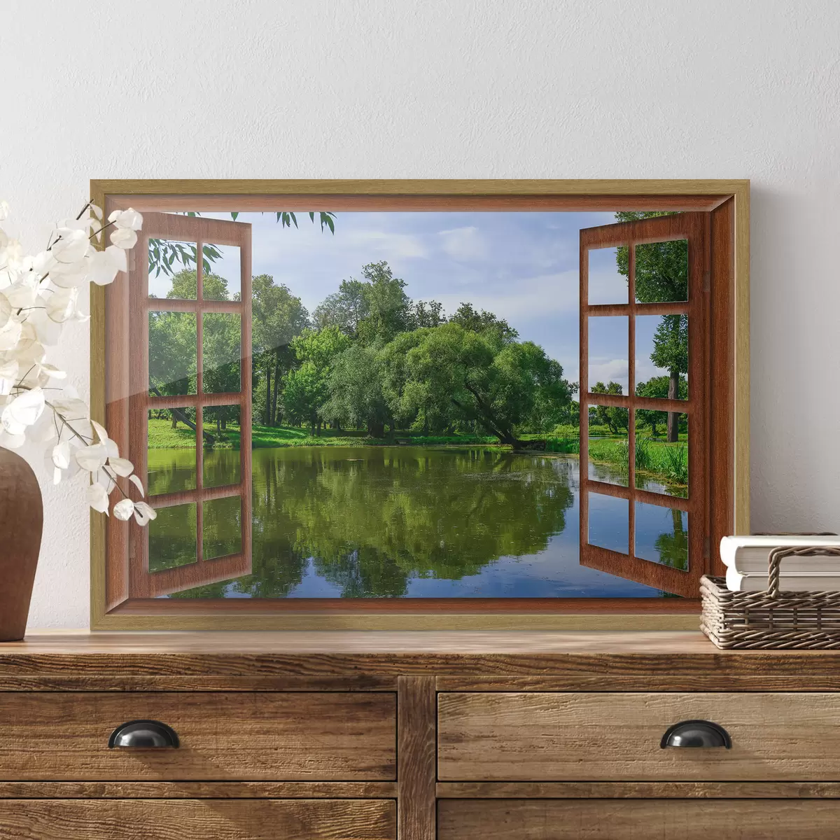 Poster Vue du lac depuis la fenêtre f17004