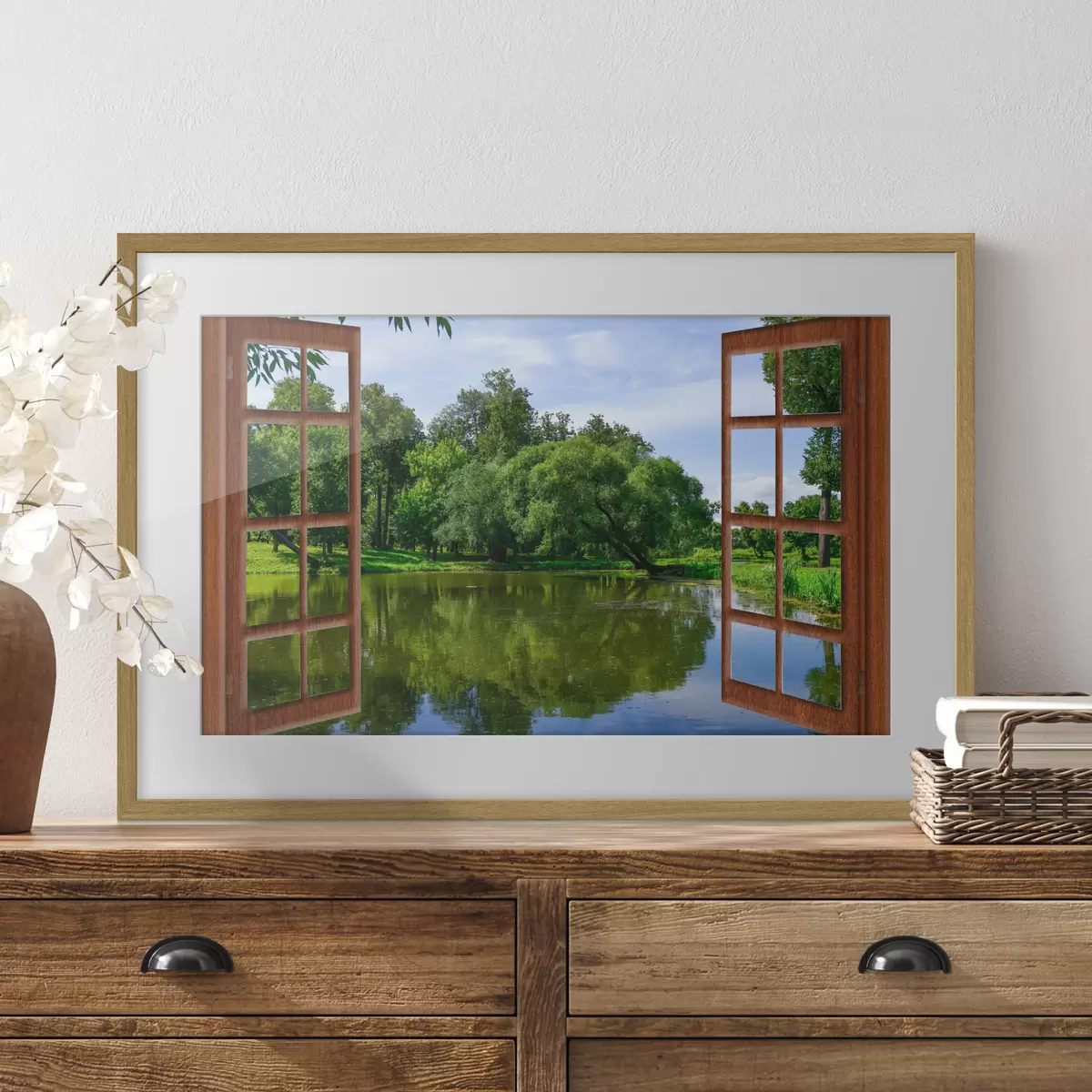 Poster Vue du lac depuis la fenêtre f17004