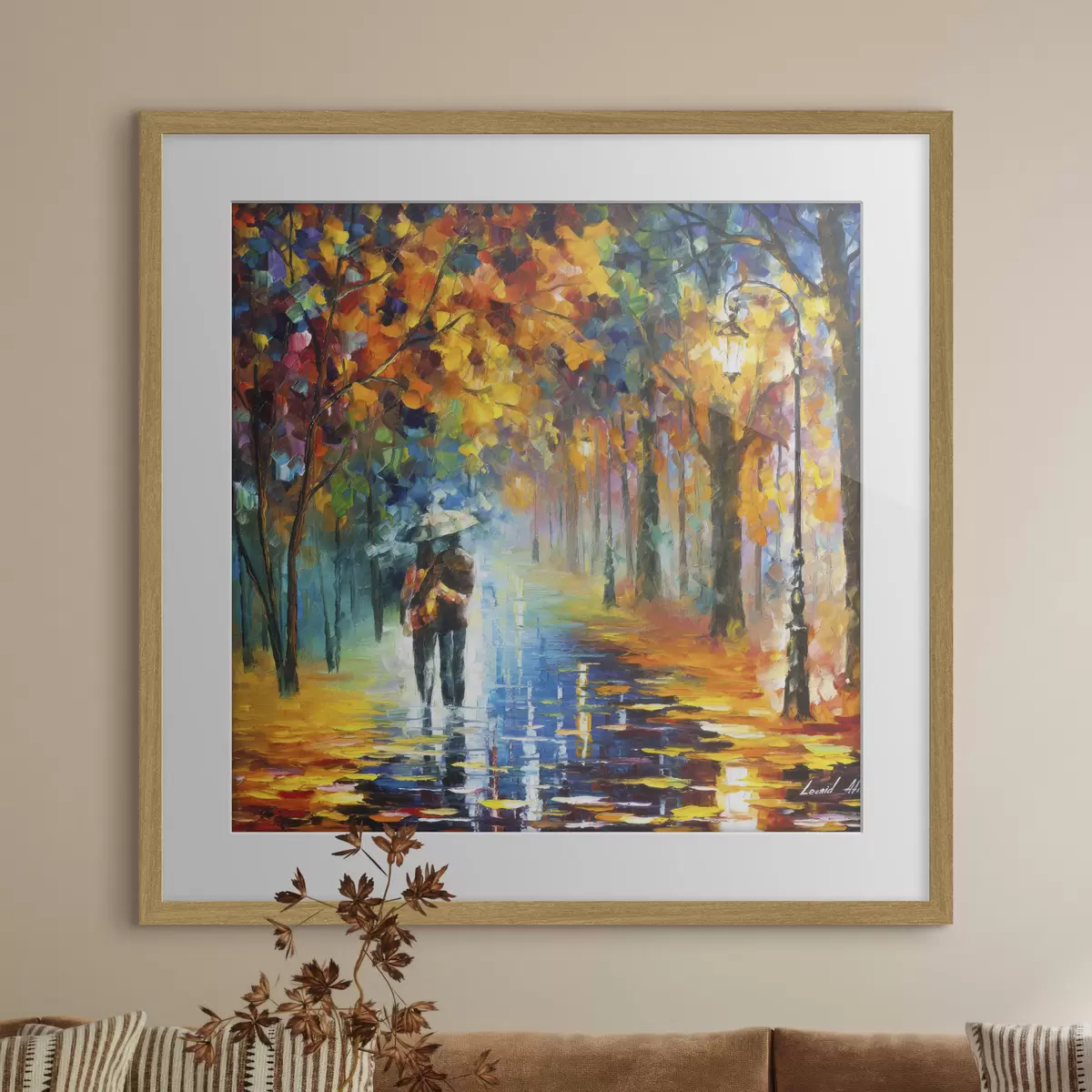 Poster Couple sous un parapluie, automne f15186