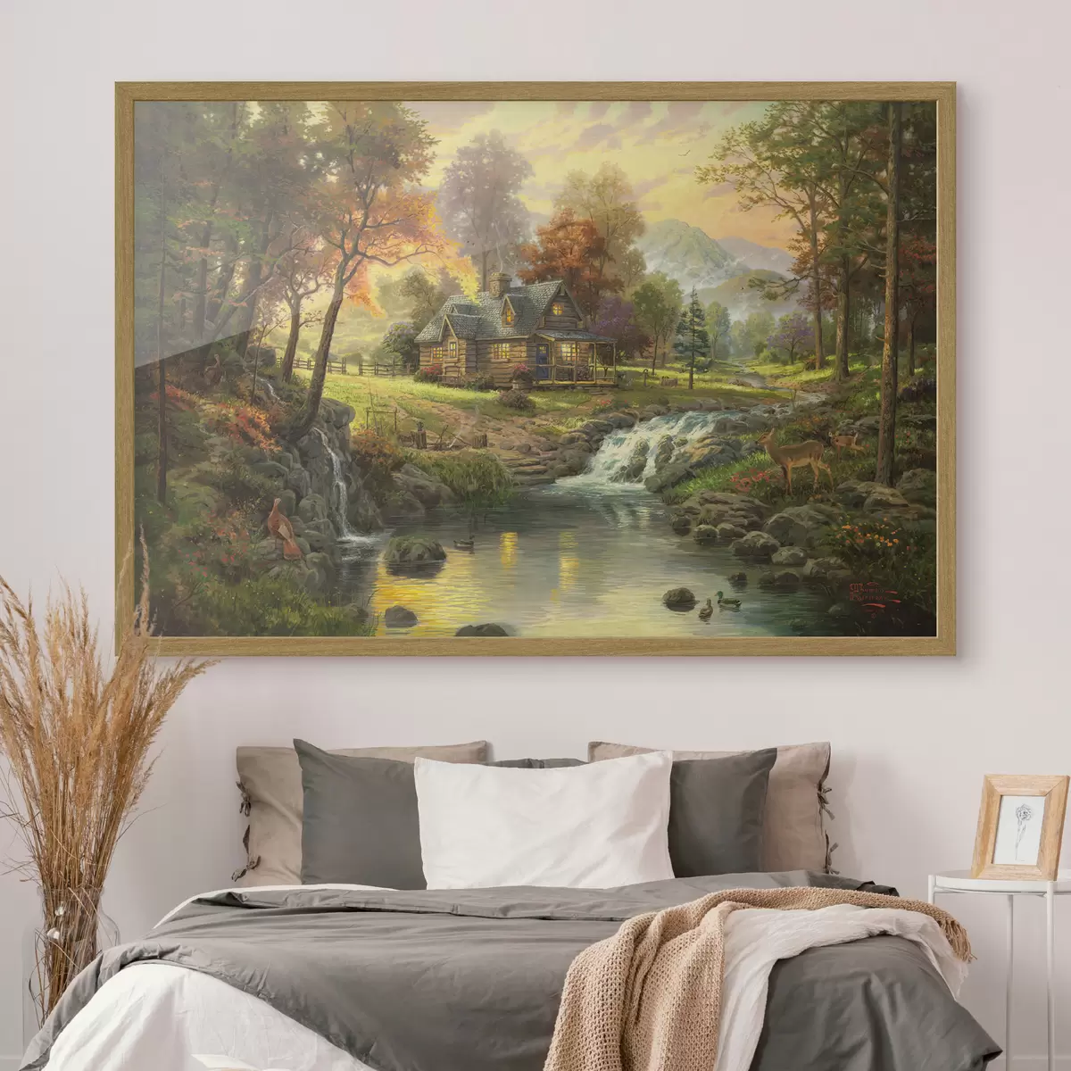 Poster Une maison au bord d'un lac forestier f15161