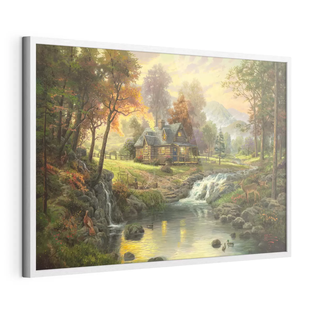 Poster Une maison au bord d'un lac forestier f15161