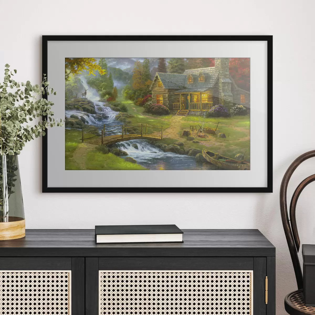 Poster Maison dans les bois au bord de la rivière f15144