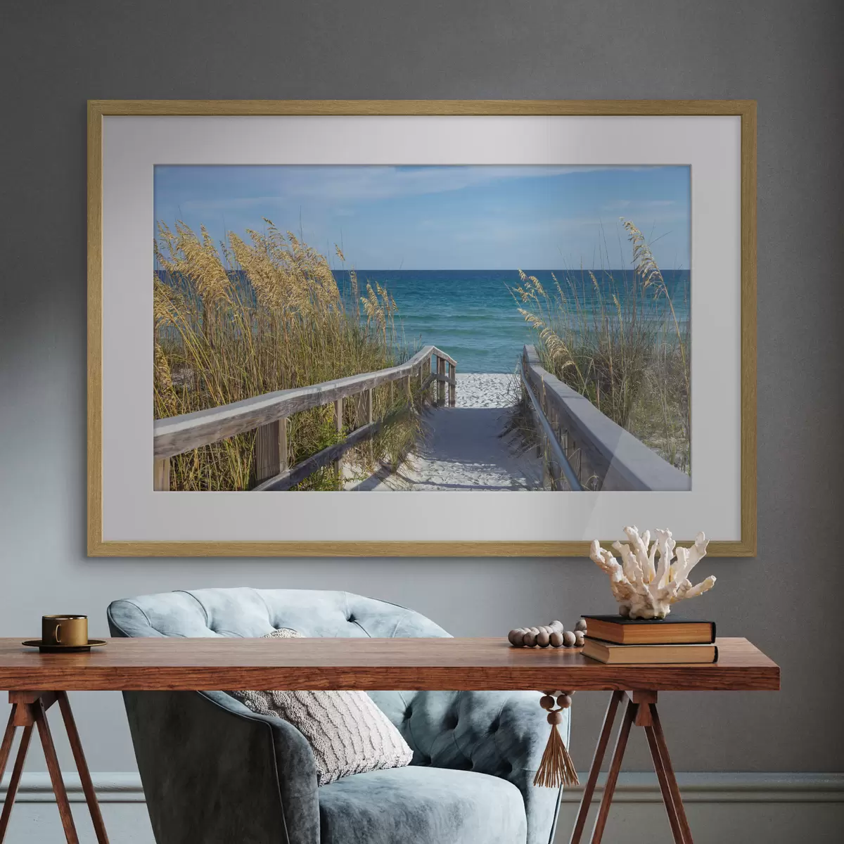 Poster Pont en bois vers la mer f08222