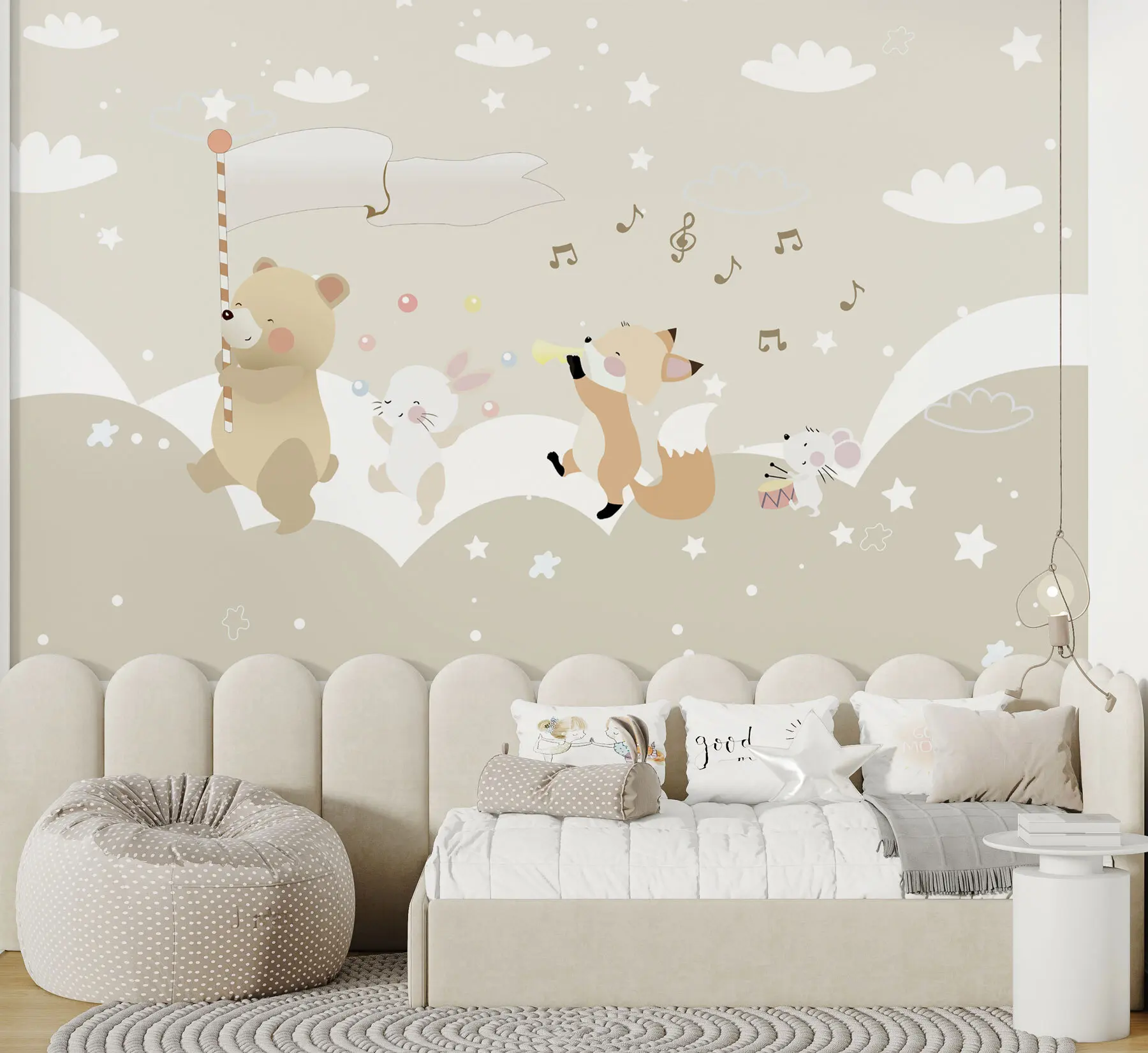 Papier peint Papier peint pour chambre d'enfant avec des animaux mignons dans des couleurs roses u98969
