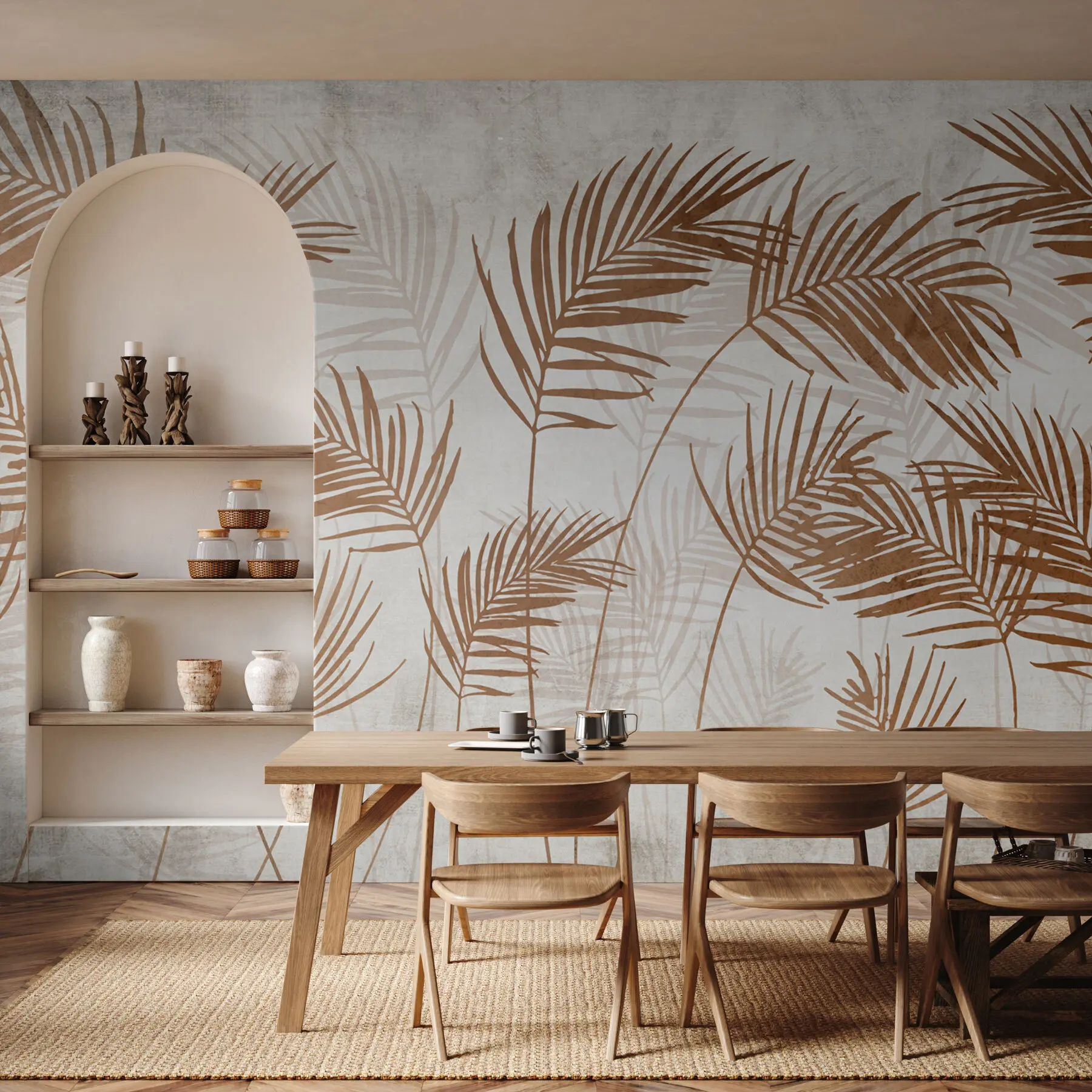 Papier peint Papier peint avec des arbres tropicaux et des feuilles dans une forêt brumeuse u98974