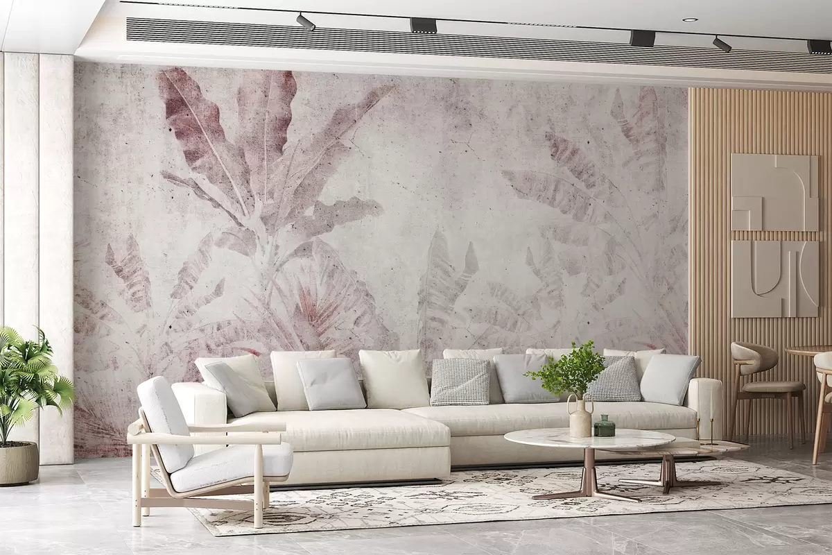 Papier peint Feuilles de bananier sur un mur en béton u73886v2