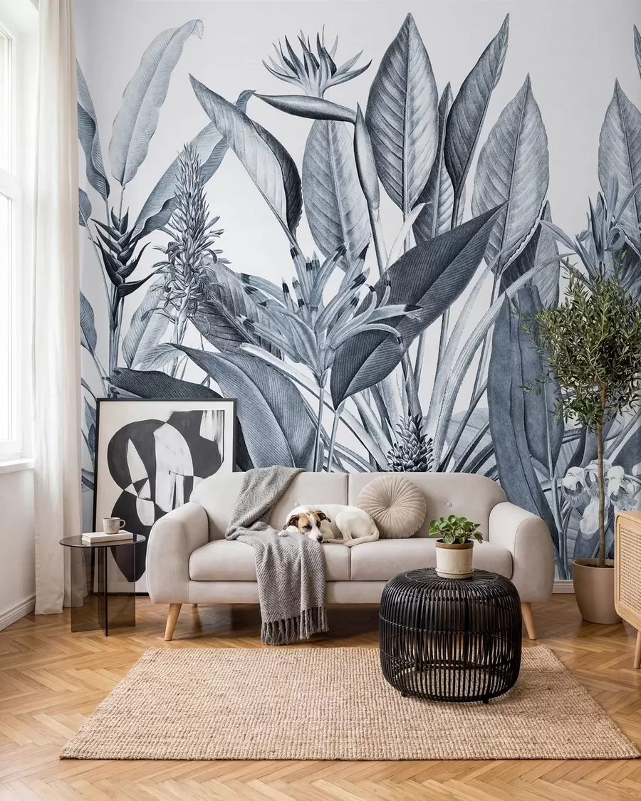 Papier peint Jungle à l’encre — Bleu u96833v4