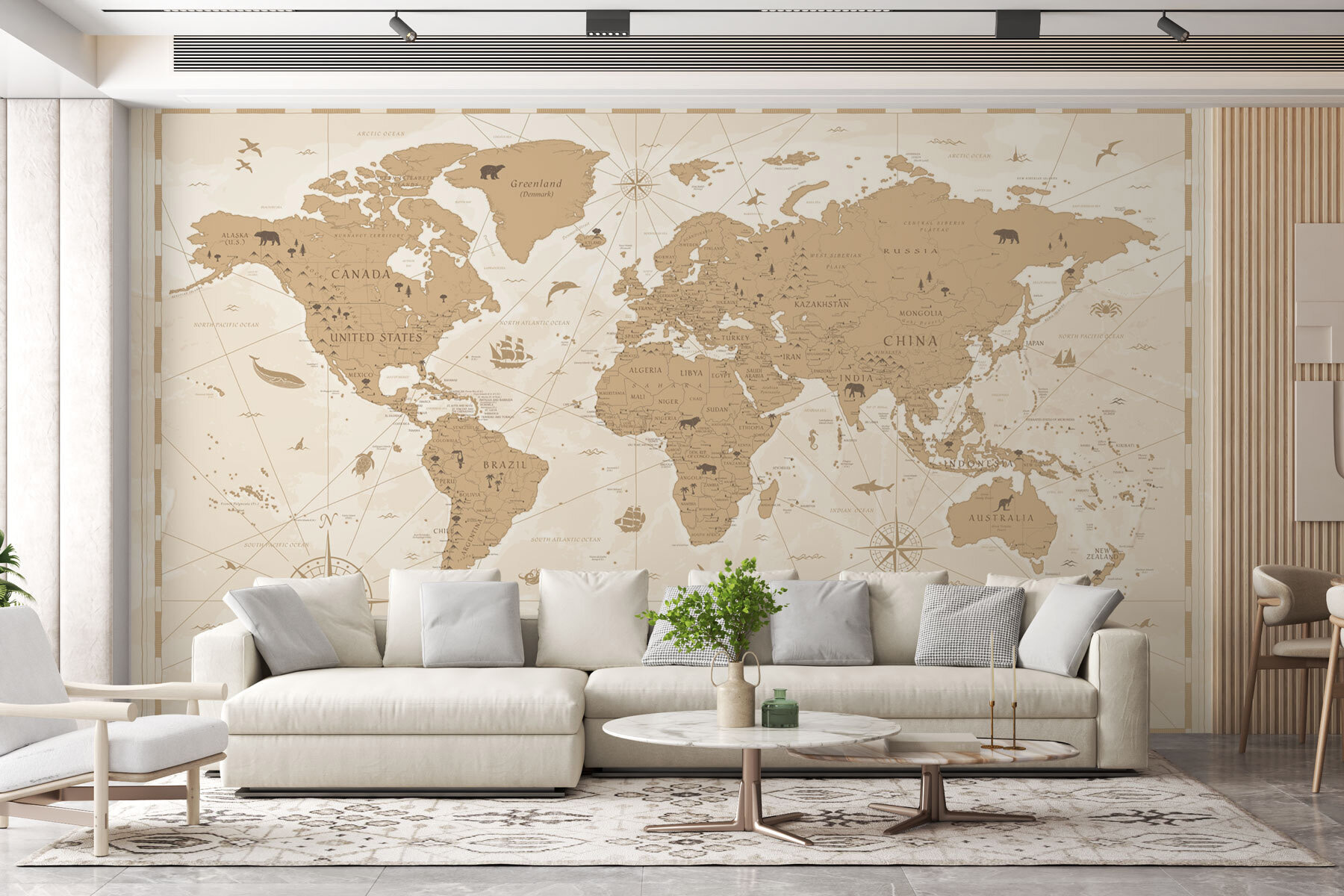 Tapisserie Murale Italie Carte Du Monde Ancienne - Design Vintage Vert - 116x68 Cm - Tissu Haut De Gamme
