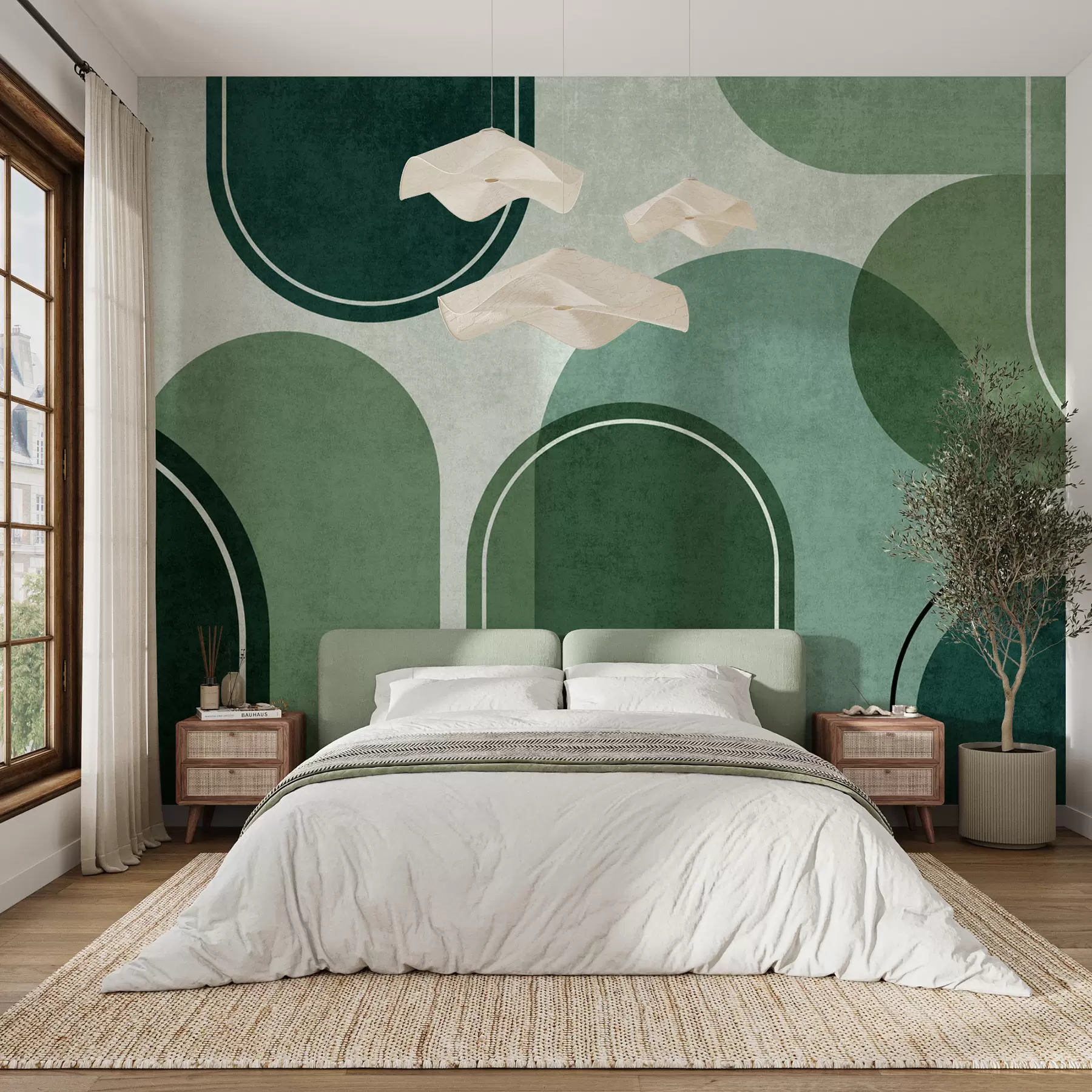 Papier peint Arcs géométriques de couleur verte u99095v5