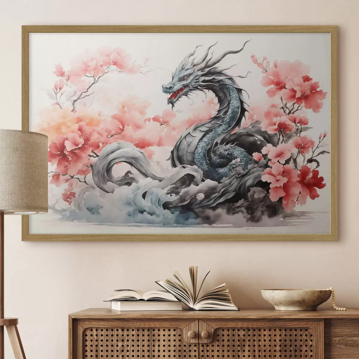 Poster Dragon de la mythologie chinoise à l'aquarelle f36239